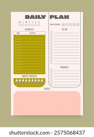 Printable daily planner. Customizable template for time management. Vector.