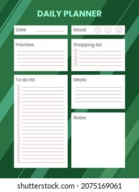 Printable Daily planner, organizer. Hand-drawn notes, to do list. Time management planning sheets. Pre-made stationery organizers. Dark modern background. Shopping, meals list, notes