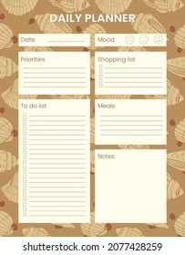 Printable Daily planner, organizer. Hand-drawn notes, to do list. Time management planning sheets. Pre-made stationery organizers. Romantic, cute background. Shopping, meals list, notes