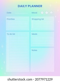 Printable Daily planner, organizer. Hand-drawn notes, to do list. Time management planning sheets. Pre-made stationery organizers. Gradient Aesthetic, elegant vibrant background