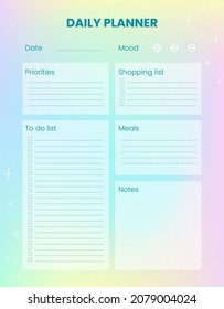 Printable Daily planner, organizer. Hand-drawn notes, to do list. Time management planning sheets. Pre-made stationery organizers. Gradient Aesthetic, elegant vibrant background
