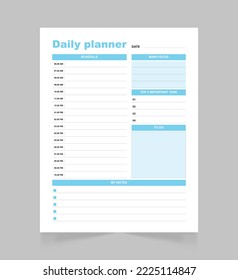 Printable daily planner page template . Blank white notepad page.  
