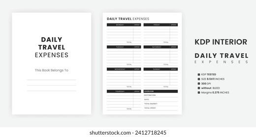 Printable Daily Travel Expenses Template, Vacation Expense Tracker List Letter Size kdp