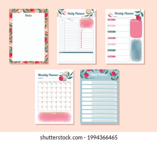 Printable daily, weekly, monthly, habit tracker with watercolor apple design illustration