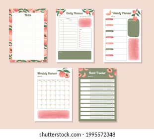 Printable daily, weekly, monthly, habit tracker planner with hand drawn peach illustration design