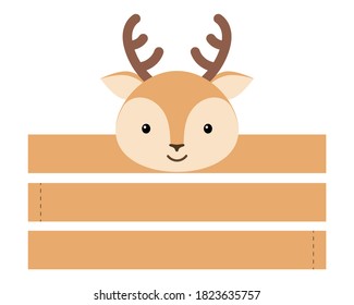 Printable deer paper hat. Party crown die cut template for birthday, christmas, baby shower. Fun accessory for entertainment. Paper crown mock up isolated on white background. Print, cut and glue.