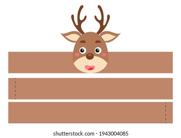 Printable deer paper headband. Party crown die cut template for birthday, christmas, baby shower. Fun accessory for entertainment. Print, cut and glue. Vector stock illustration.