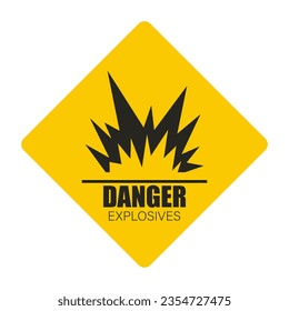 Printable design rectangle sticker label of yellow black danger fire and explosive material sign for explosive, explosion, bomb, fire, burst safety, caution, danger sign