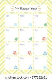 Printable diary page My Happy Year for monthly planning. Paper page for notebook, organizer, planner