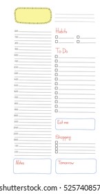 Printable diary page. Paper page for notebook, diary with hand drawn elements
