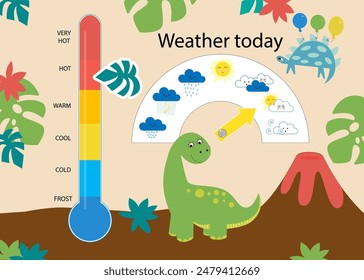 Printable dinosaur weather calendar, Weather Chart, Learning Weather, Preschool Learning, Homeschool Printable, Montessori Activity, Morning Time, Game for a child early Montessori training