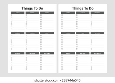 Printable To Do Checklist Template start on monday and sunday