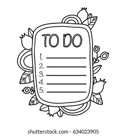 Printable To Do List page. Fun summer doodle frame. Floral decoration. Print out and color it yourself. Coloring page.