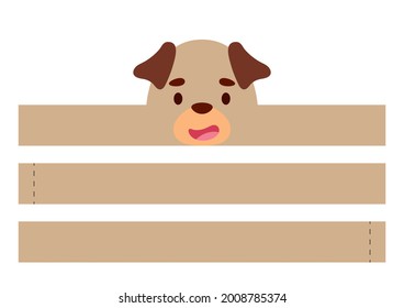 Printable dog paper crown. Diy cut party ribbon template for birthday, christmas, baby shower. Fun accessory for entertainment. Print, cut and glue. Vector stock illustration.