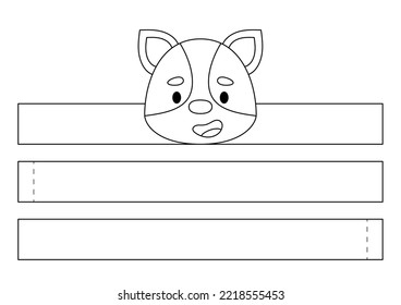 Printable dog paper crown. Diy cut party ribbon template for birthday, Christmas, baby shower. Fun accessory for entertainment. Print, color, cut and glue. Vector stock illustration