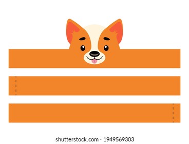 Printable dog paper crown. Party headband die cut template for birthday, christmas, baby shower. Fun accessory for entertainment. Print, cut and glue. Vector stock illustration.