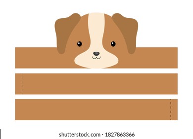Printable dog paper hat. Party crown die cut template for birthday, christmas, baby shower. Fun accessory for entertainment. Paper crown mock up isolated on white background. Print, cut and glue.