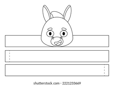 Printable donkey paper crown. Diy cut party ribbon template for birthday, Christmas, baby shower. Fun accessory for entertainment. Print, color, cut and glue. Vector stock illustration
