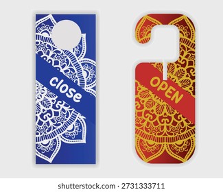 Printable door open close sign with ornamental style design