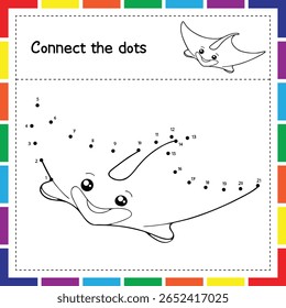 Printable Dot to Dot Activity with Treasure and Fish, Learn to Count with Marine Animal Worksheets