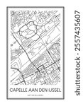 Printable downtown road map poster of the Dutch city of CAPELLE AAN DEN IJSSEL on solid white background with city name
