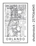 Printable downtown road map poster of the USA city of ORLANDO on solid white background with city name