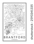 Printable downtown road map poster of the Canadian city of BRANTFORD on solid white background with city name