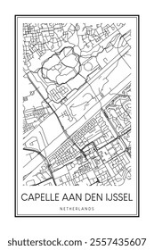 Printable downtown road map poster of the Dutch city of CAPELLE AAN DEN IJSSEL on solid white background with city name