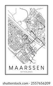 Printable downtown road map poster of the Dutch city of MAARSSEN on solid white background with city name