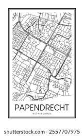 Printable downtown road map poster of the Dutch city of PAPENDRECHT on solid white background with city name