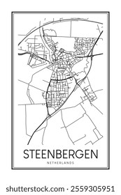 Printable downtown road map poster of the Dutch city of STEENBERGEN on solid white background with city name