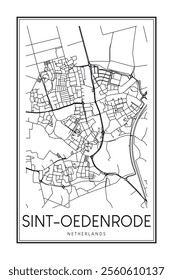 Printable downtown road map poster of the Dutch city of SINT-OEDENRODE on solid white background with city name