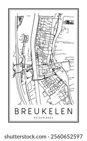 Printable downtown road map poster of the Dutch city of BREUKELEN on solid white background with city name