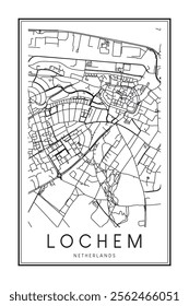 Printable downtown road map poster of the Dutch city of LOCHEM on solid white background with city name