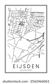 Printable downtown road map poster of the Dutch city of EIJSDEN on solid white background with city name