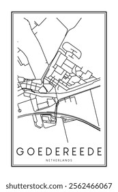 Printable downtown road map poster of the Dutch city of GOEDEREEDE on solid white background with city name