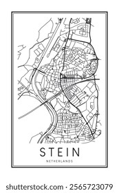 Printable downtown road map poster of the Dutch city of STEIN on solid white background with city name