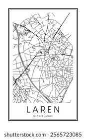 Printable downtown road map poster of the Dutch city of LAREN on solid white background with city name