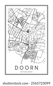 Printable downtown road map poster of the Dutch city of DOORN on solid white background with city name