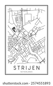 Printable downtown road map poster of the Dutch city of STRIJEN on solid white background with city name