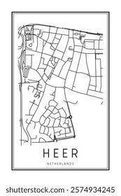 Printable downtown road map poster of the Dutch city of HEER on solid white background with city name