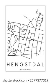 Printable downtown road map poster of the Dutch city of HENGSTDAL on solid white background with city name