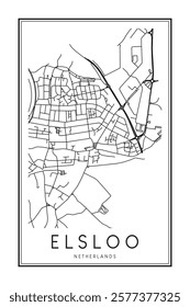 Printable downtown road map poster of the Dutch city of ELSLOO on solid white background with city name