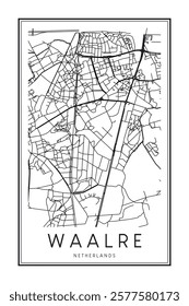 Printable downtown road map poster of the Dutch city of WAALRE on solid white background with city name