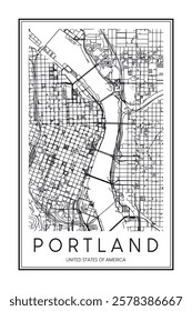 Printable downtown road map poster of the USA city of PORTLAND on solid white background with city name