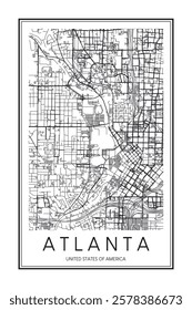 Printable downtown road map poster of the USA city of ATLANTA on solid white background with city name