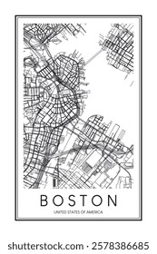 Printable downtown road map poster of the USA city of BOSTON on solid white background with city name