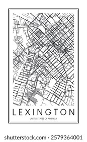 Printable downtown road map poster of the USA city of LEXINGTON on solid white background with city name