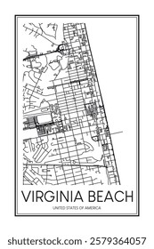 Printable downtown road map poster of the USA city of VIRGINIA BEACH on solid white background with city name