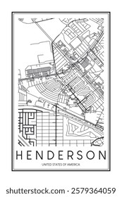 Printable downtown road map poster of the USA city of HENDERSON on solid white background with city name
